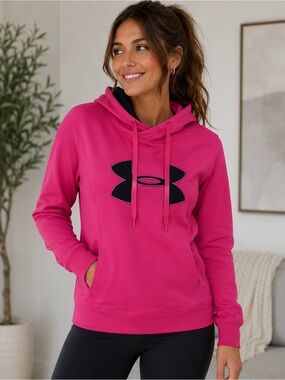 Under Armour Women's Hot Pink Pullover Hoodie with Black Logo